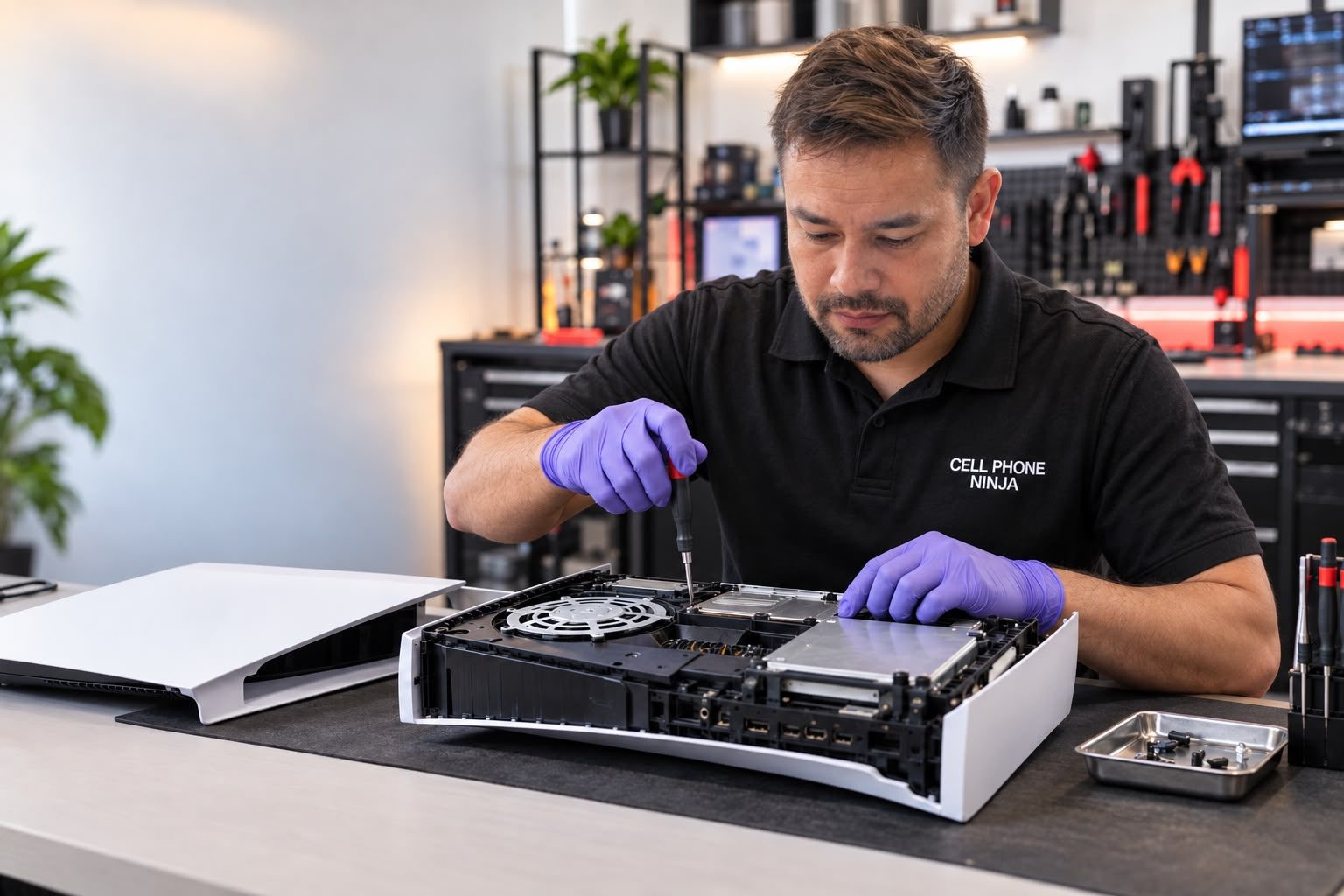Data-recovery work at the Cell Phone Ninja bench