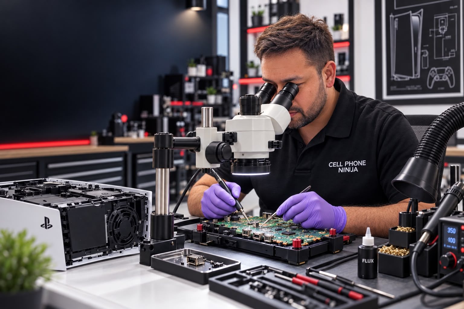 PlayStation 5 mainboard repair under the microscope